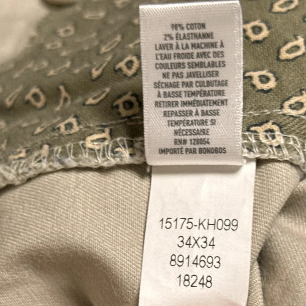 Bonobos Chino Pants Mens 34x34 Beige Tailored Fit Flat Front Cotton Stretch Golf